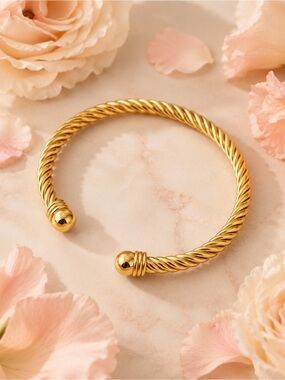 Gold Twisted Open Cuff Bracelet - Women Jewelry